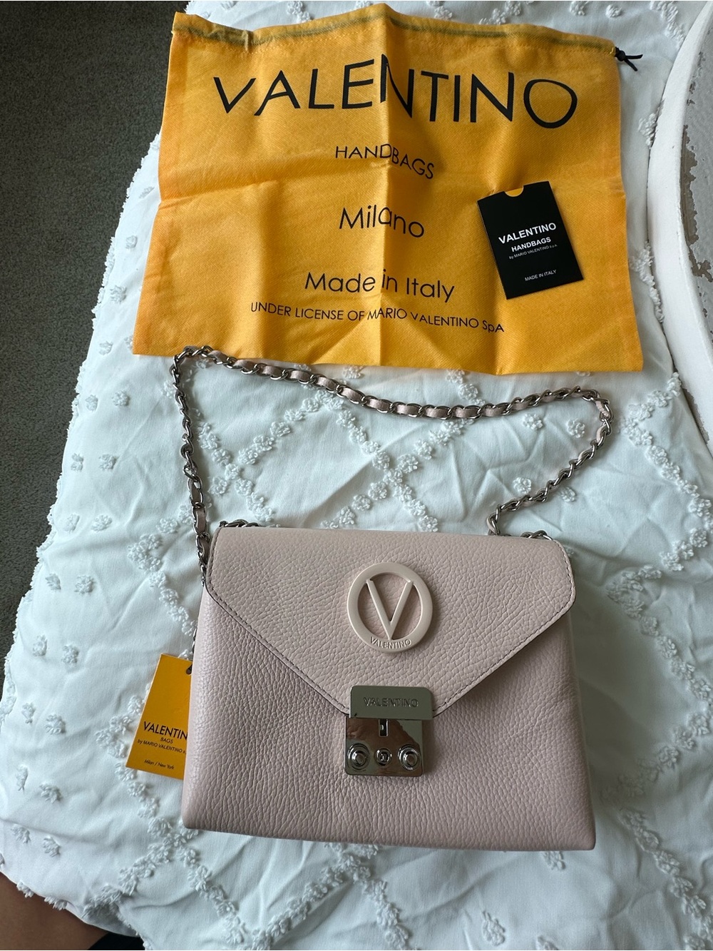 Valentino Light Pink Pebbled Leather Shoulder Bag with Chain Strap
